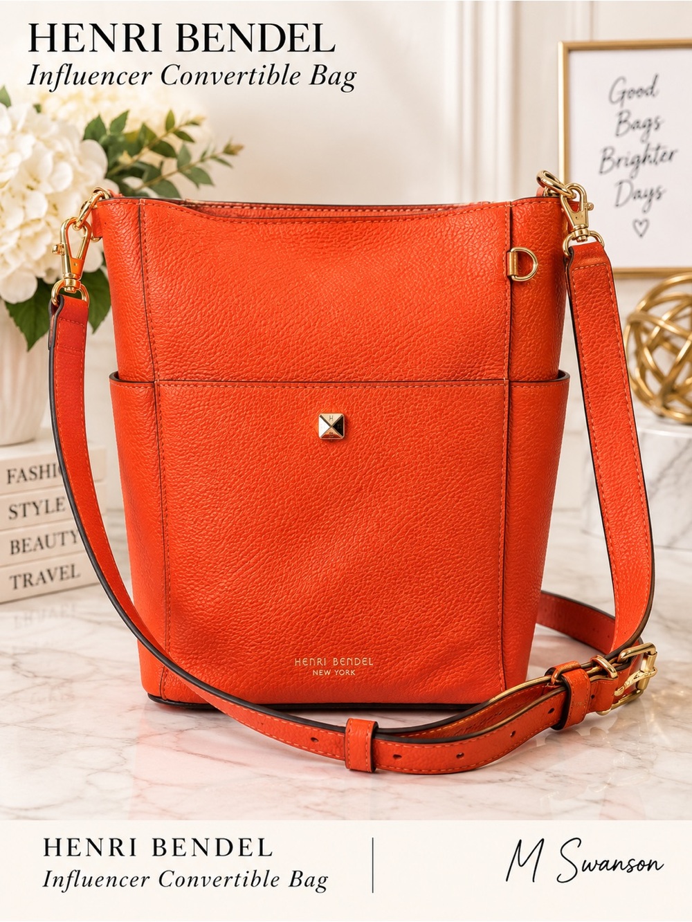 RARE Henri Bendel Influencer Pebbled Leather Bucket Bag
